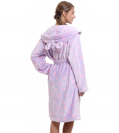 Robes Women's Plush Fleece Robe with Hood- Luxurious Warm Spa Bathrobe Matching Headband - Purple - C318UYWKTRX $30.16
