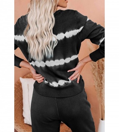 Nightgowns & Sleepshirts Women 2 Piece Tie Dye Sweatsuit Set Long Sleeve Pullover and Drawstring Sweatpants Sets - Z-black - ...