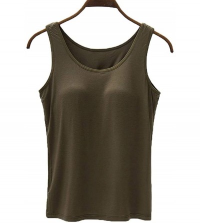 Tops Women's Modal Built-in Bra Padded Active Camisole Short Sleeves Pajama Casual Tops T-Shirt - 112 Army Green - CA18QOZ9WO...