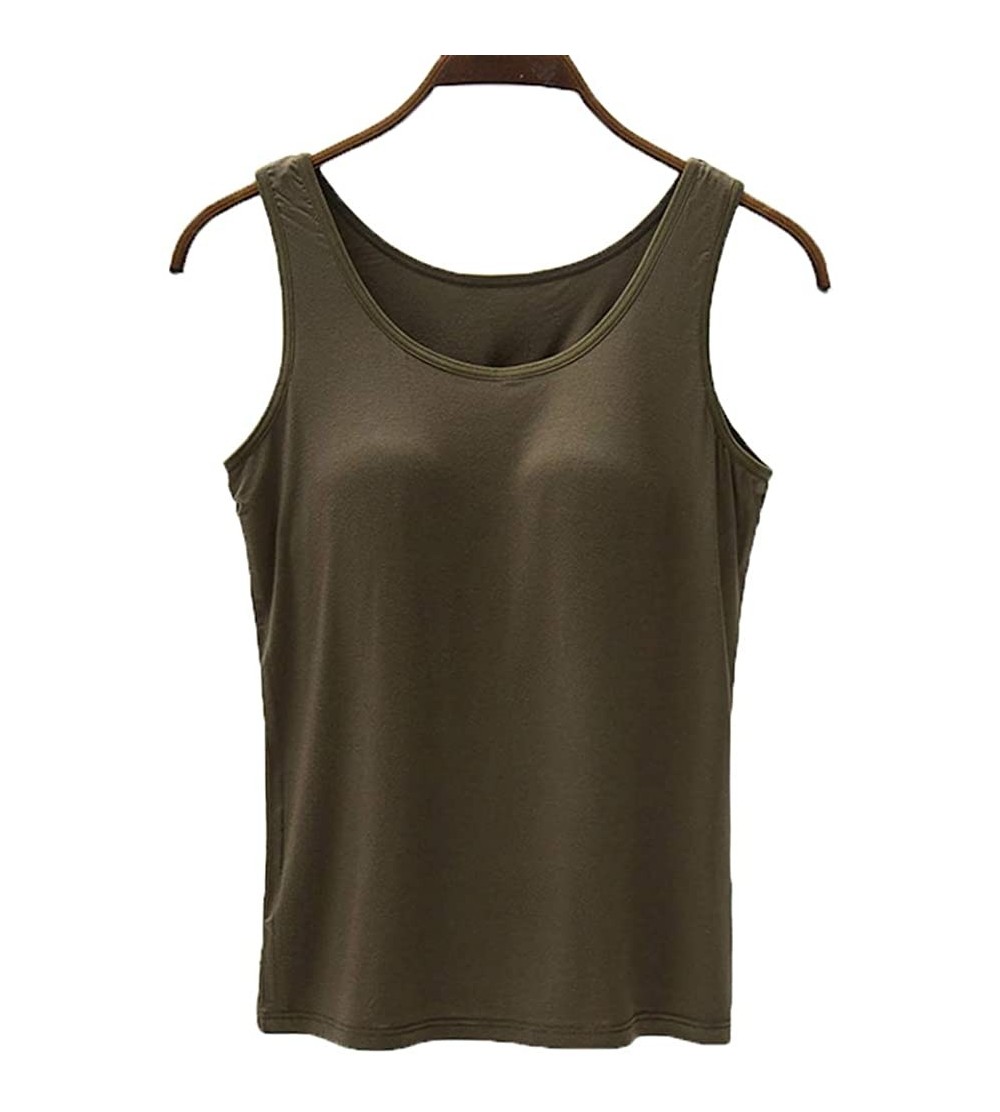 Tops Women's Modal Built-in Bra Padded Active Camisole Short Sleeves Pajama Casual Tops T-Shirt - 112 Army Green - CA18QOZ9WO...