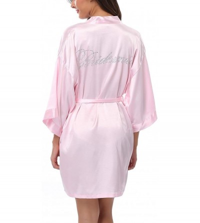 Robes Womens Satin Robes for Wedding Silky Bathrobe Bride and Bridesmaids Nightgown with Rhinestones Pink Bridesmaid - CW12GK...
