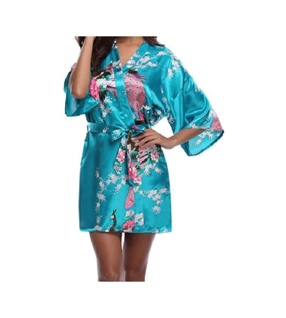 Robes Womens Lounger Peacock Pajamas Terry Robe Cardigan Loungewear Lake Blue XL - Lake Blue - CN19DCSAXLN $29.57