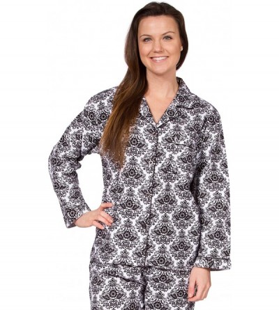 Sets Women's Cotton Flannel Long Sleeve Pajama Set- PJs Sleepwear - Damask White - C6110G2C0TX $30.61