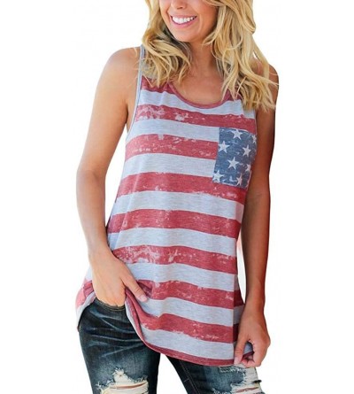 Thermal Underwear Fashion Women Tank American Flag Print Lace Tops Insert V-Neck Shirt Blouse - E-red - CS190GUDWKC $10.47