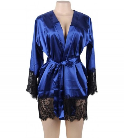 Robes Women's Bathrobes Short Satin Kimono Robes Nightwear Bridesmaid Robes with Oblique V-Neck M-5XL - Blue - CF18RXKC4Z8 $1...