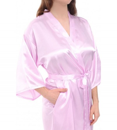Robes Womens Satin Bridesmaid Robe- Mid-Length Dressing Gown - Iris - C912LJP1807 $27.36