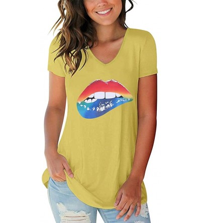 Tops Women's Casual T Shirt- Lace Blouse- Long Sleeve Hoodie - 2-yellow - CS190TTANDL $23.32