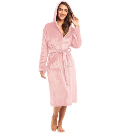 Robes Spa Collection Plush Fleece Robe w/Hood Luxurious Warm Bathrobe - Light Pink - CI18W2WW946 $19.85