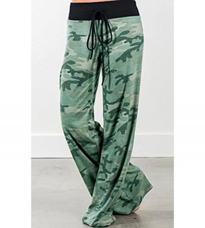 Bottoms Women's Pajama Pants High Waist Wide Leg Pants Long Baggy Pants Lounge Pants - Green - C4184AD70N9 $35.35