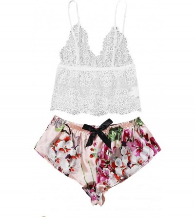 Sets Women's 2 Piece Lingerie Pajama Set Bralette Cami Top & Floral Print Satin Shorts - Multi - CC19C2QO4C7 $19.03