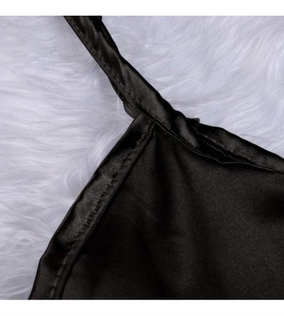 Robes Sexy Pajamas for Women Summer Elegant Solid Satin Camisole + Shorts Sleepwear Set - Black - CD19D0U9SOA $11.53