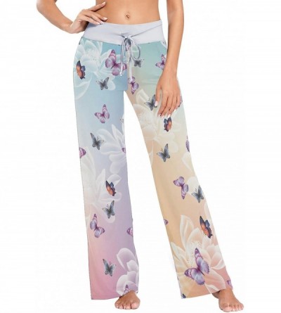 Bottoms Women's Comfy Stretch High Waist Drawstring Palazzo Wide Leg Pants - Abstract Butterfly Colorful Patterns - CP199E7OD...