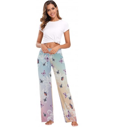 Bottoms Women's Comfy Stretch High Waist Drawstring Palazzo Wide Leg Pants - Abstract Butterfly Colorful Patterns - CP199E7OD...