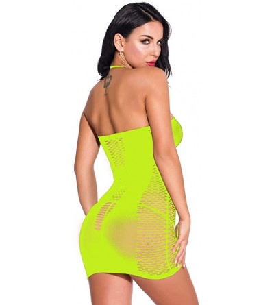Tops Fashion Women Mesh Sexy Lingerie Fishnet Babydoll Mini Dress Bodysuit - Yellow-b - C718W56IR9R $10.49