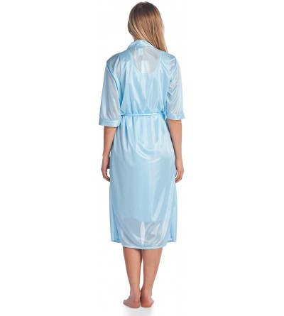 Nightgowns & Sleepshirts Women's Satin 2 Piece Robe and Nightgown Set - Embroidered Blue - CQ17YH6QIN3 $22.97