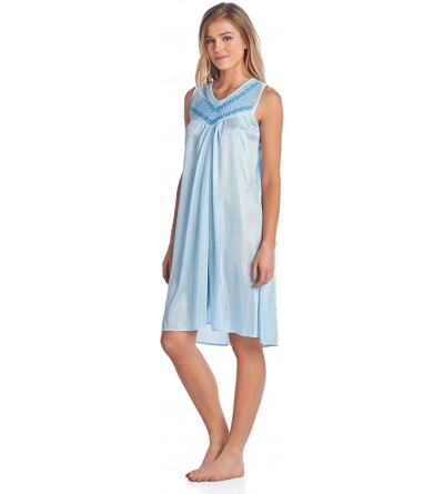 Nightgowns & Sleepshirts Women's Satin 2 Piece Robe and Nightgown Set - Embroidered Blue - CQ17YH6QIN3 $22.97