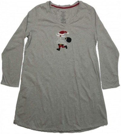 Nightgowns & Sleepshirts Womens Gray Santa Sleep Shirt Long Sleeve Nightgown Nightie - CC11ZP3B4WH $17.27