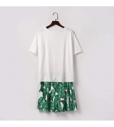 Sets Women Short Lounge Set Sleepwear Short Sleeve Pajama Set Printed Ruffle Pocket Night Shirt with Shorts - Green - CX190N0...