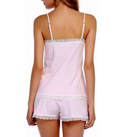 Sets Womens Pjs Sets Shorts Cotton Short Pj Set Sexy Lingerie Soft Tank Top with Adjustable Spaghetti Strap - Pink - CJ12KCWJ...