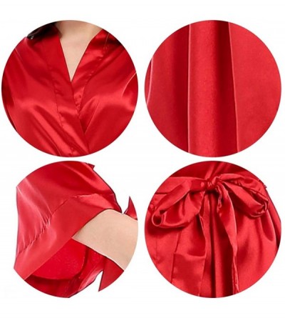 Robes Pure Color Satin Kimono Robes for Women Short Bridesmaid Nightgown Short Robe - Red - C1197Y3E5KD $13.25