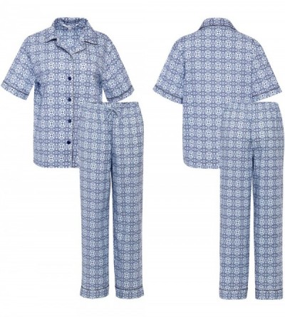 Sets Women's Lightweight Button Down Pajama Set- Short Sleeved Polka Dot Cotton Pjs - Blue Moroccan Tile - CN12LV2ETBN $28.99