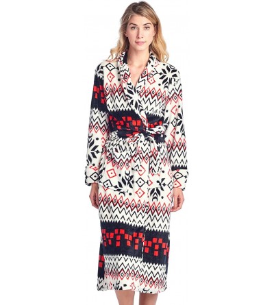 Robes Women's Long Fleece Plush Robe Soft Feeling Bathrobe - Holiday White - CS187AWXG2N $27.94