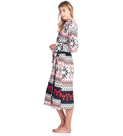 Robes Women's Long Fleece Plush Robe Soft Feeling Bathrobe - Holiday White - CS187AWXG2N $27.94