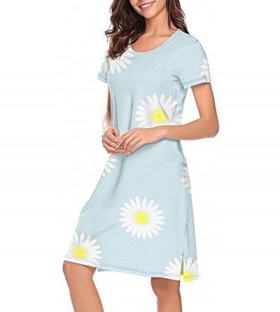 Nightgowns & Sleepshirts Daisy Pattern SkyBlue Nightgown Soft Sleepshirts for Womens Crew Neck - Daisy Pattern Skyblue - CB18...