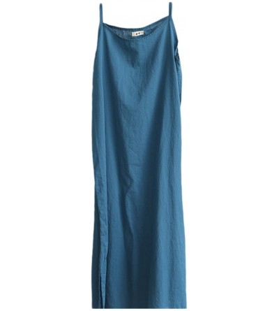 Nightgowns & Sleepshirts Women Cotton Nightgown Summer Sleepwear Sleepdress Casual Cami Dresses - Blue - CU18ELDKNLG $11.96