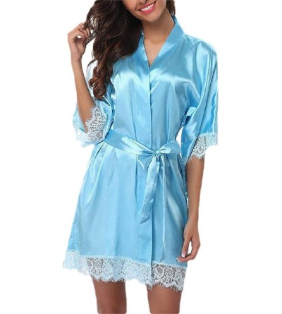 Robes Women's Decor Kimono Sleepwear Robe Short Bathrobe Lace Soft Nightgowns - 8 - CI19D3ZOMXX $20.05