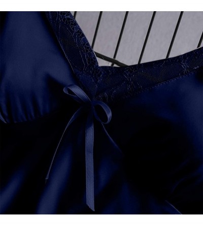 Sets Women's Sexy Pajama Set 2 Piece Lace Satin Cami Pjs Nightwear Lingerie Short Sleepwear Camisole Sets - Navy - CJ194KR4US...