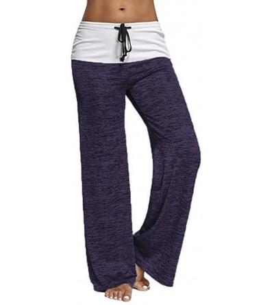Bottoms Women's Comfy High Waist Casual Loose Drawstring Wide Leg Lounge Pants - Purple - CQ18027U4SM $19.92