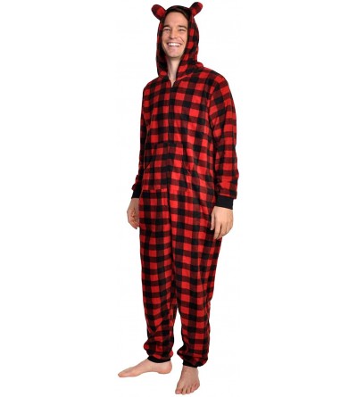 Nightgowns & Sleepshirts Cozy Fleece Pajama in Matching Family Set - Adult One-piece - Black/Red - CA18ZZQQ7HD $27.34