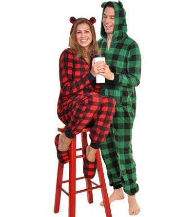 Nightgowns & Sleepshirts Cozy Fleece Pajama in Matching Family Set - Adult One-piece - Black/Red - CA18ZZQQ7HD $27.34