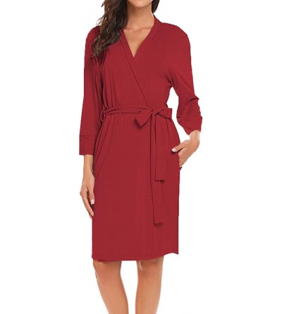 Robes Women Robe Soft Kimono Robes Cotton Bathrobe Sleepwear Loungewear Short - Red - CW18AZUKY3H $27.98