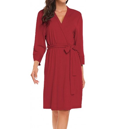 Robes Women Robe Soft Kimono Robes Cotton Bathrobe Sleepwear Loungewear Short - Red - CW18AZUKY3H $27.98