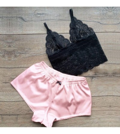 Sets Women's 2 Pcs Sleepwear Lace Cami Bra Top with Shorts Sexy Lingerie Pajama Set - Pink - CH194QROGWZ $12.00