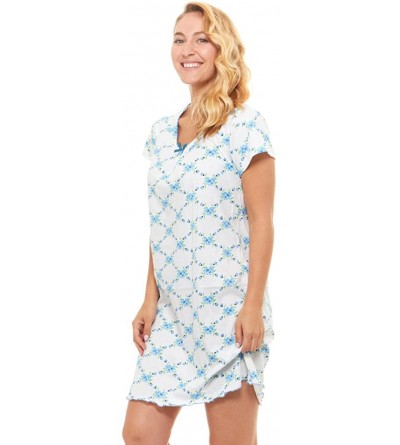 Nightgowns & Sleepshirts Womens Nightgown Sleepwear Cotton Pajamas - Womans Short Sleeve Scoop Neck Nightshirt - Blue-911 - C...