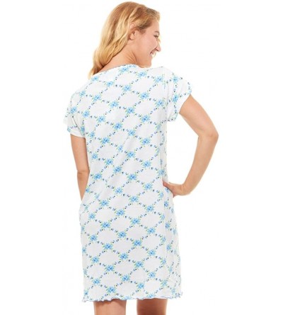 Nightgowns & Sleepshirts Womens Nightgown Sleepwear Cotton Pajamas - Womans Short Sleeve Scoop Neck Nightshirt - Blue-911 - C...