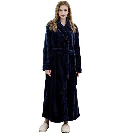 Robes Long Robes for Women - Kimono Luxurious Soft Plush Knit Fleece Spa Bathrobe for Winter - Navy - C318ZMOMNI2 $31.81