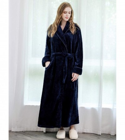 Robes Long Robes for Women - Kimono Luxurious Soft Plush Knit Fleece Spa Bathrobe for Winter - Navy - C318ZMOMNI2 $31.81