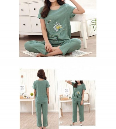 Sets Womens Summer Plus Size Pajamas Set Short Sleeve Tops Capri Pants Loose Sleepwear Loungewear - Deep Green - CN18A02W957 ...