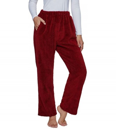 Bottoms Womens Winter Plush Fluffy Pajama Pants with Pockets Warm Fleece Lounge Pants Sleepwear Bottoms - Burgundy - C618WZYQ...