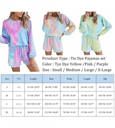 Sets Women Pajamas Tie Dye Print Long Sleeve Shirt Elastic Drawstring Shorts Pant PJ Set Sleepwear Loungewear Nightgown - Tie...