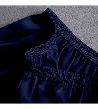 Sets Women Satin Pajamas Set Silk Lace Sleepwear Cami Nightwear Shorts Lingerie 2 Pcs Pajamas - Solid - Navy - CT193HQ2UNT $9.51