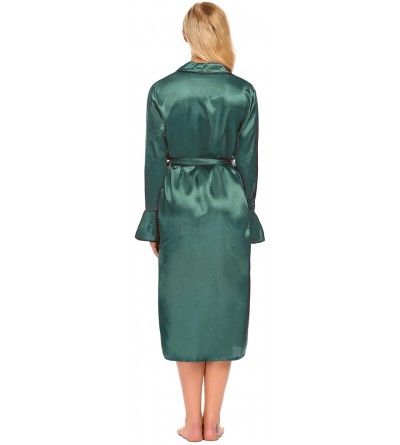 Robes Women V-Neck Loose Nightwear Long Flare Sleeve Satin Robe Sleepwear - Green - CE189HDHSGI $24.51