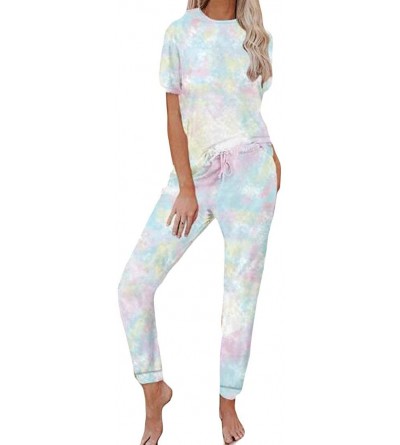Sets Womens Casual Long/Short Sleeve Tie Dye Print Jogger Pants Homewear Pajama Set Sleepwear - 15 - CX19C72UCY8 $36.38