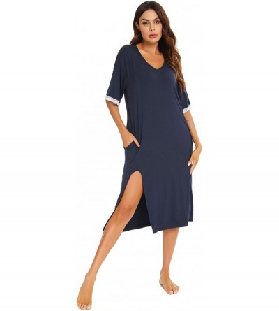 Nightgowns & Sleepshirts Women's Long Nightgown Ruffle Hem Sleep Dress Soft & Comfy Nightdress V-Neck Nightshirt Sleepwear - ...