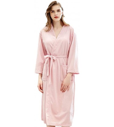 Robes Couples Kimono Bathrobe for Men Women Long Sleeve Waffle Nightgown with Removable Belt for Spa Hotel - Pink - CR19C4GUX...