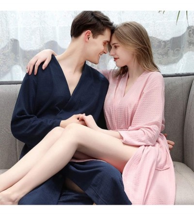 Robes Couples Kimono Bathrobe for Men Women Long Sleeve Waffle Nightgown with Removable Belt for Spa Hotel - Pink - CR19C4GUX...